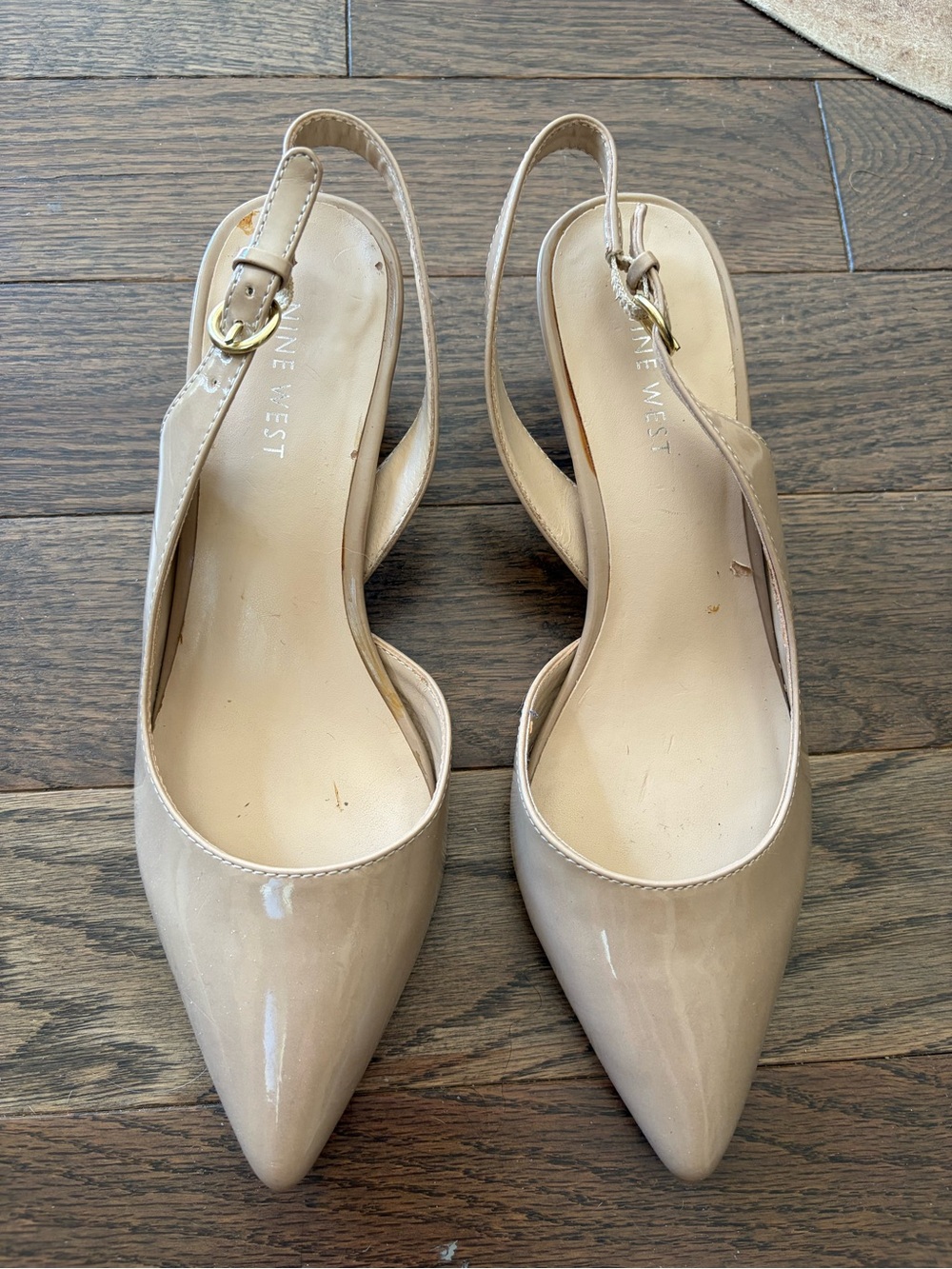 Nine West Beige Patent Slingback Pumps